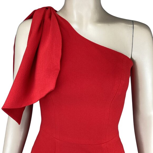 Dress The Population NWT Tiffany One Shoulder Midi Dress Size XXS Red Bow Detail - Picture 3 of 11